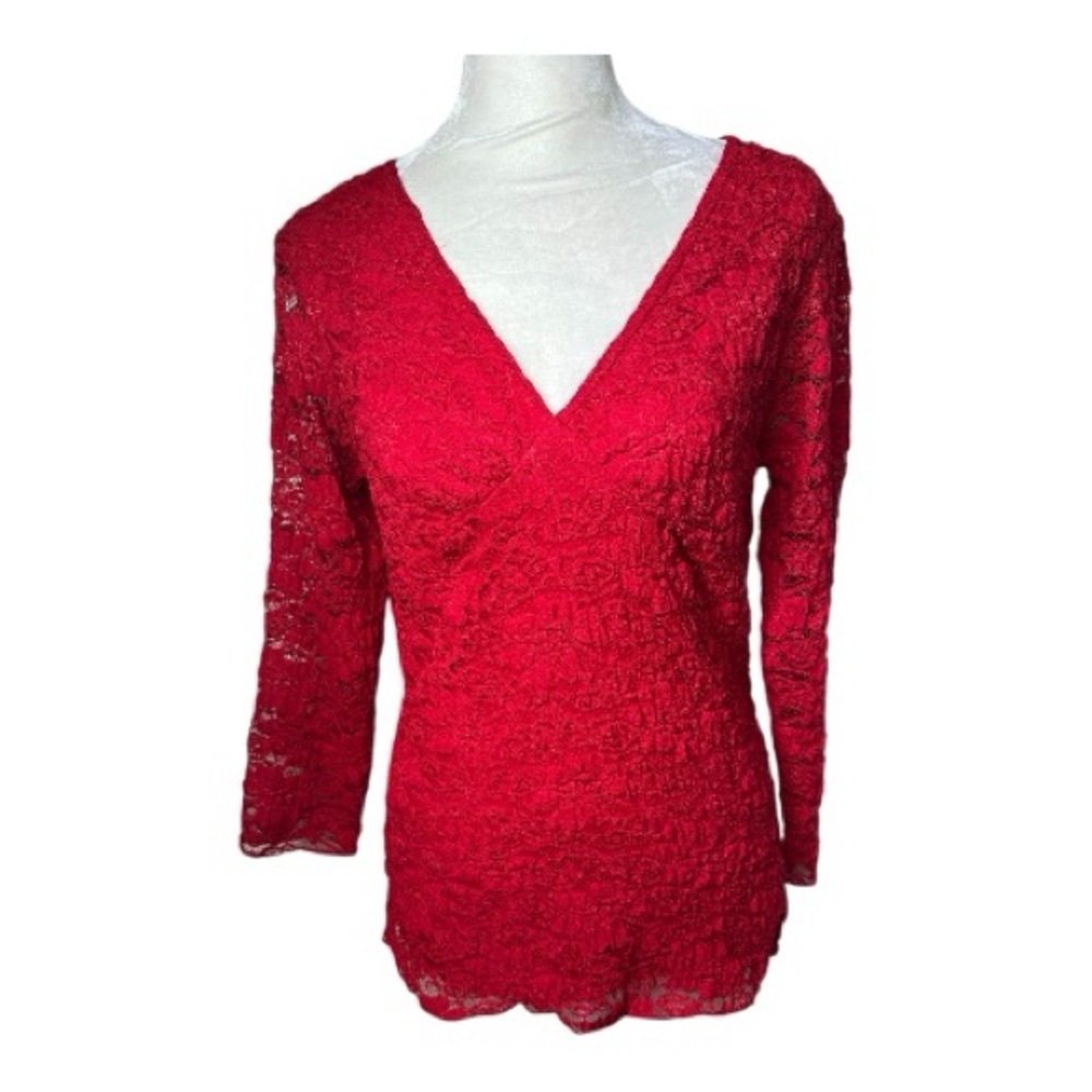 Vintage Y2K Babydoll Lace Top Red Size Large Long Sleeve Stretchy Coquette Vamp